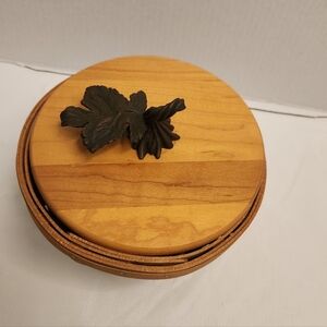 Longaberger Rustic Wooden Box with Leaf Accent
